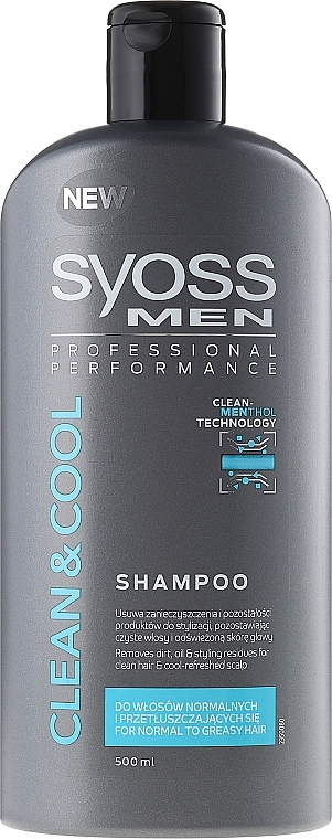 Shampoo for Normal to Greasy Hair - Syoss Men Cool & Clean Shampoon — photo N1