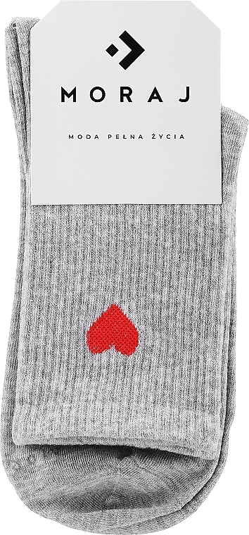 Women High Cotton Socks with Heart, grey - Moraj — photo N1