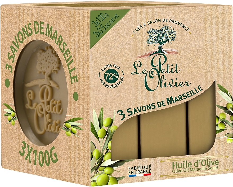 3 Traditional Olive Oil Soaps - Le Petit Olivier 3 traditional Marseille soaps Olive oil — photo N2