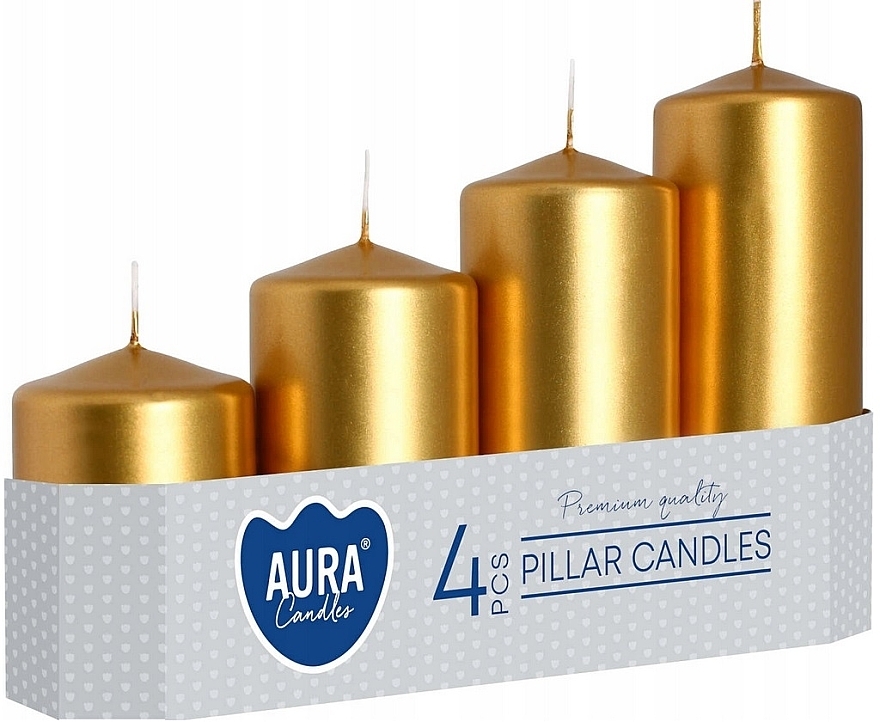 Cylindrical Candle Set, gold metallic, 4 pcs. - Bispol — photo N1