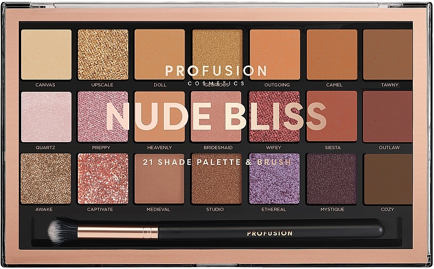 Eyeshadow Palette - Profusion Cosmetics Nude Bliss 21 Shade Palette & Brush — photo N1