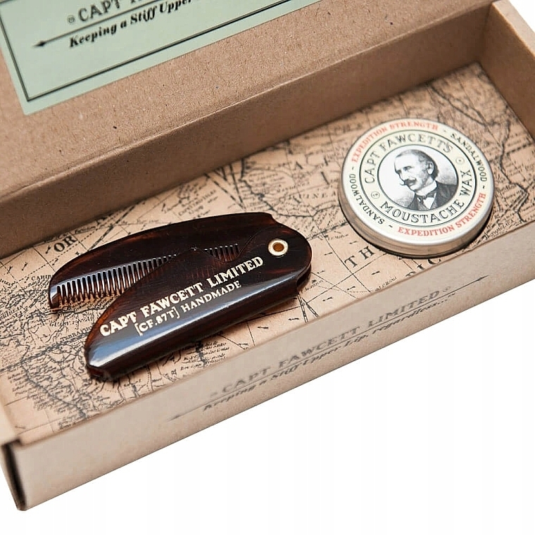 Set - Captain Fawcett Moustache Wax Sandalwood & Folding Pocket Moustache Comb (CF.87T) (wax/15ml + comb/1pcs) — photo N1