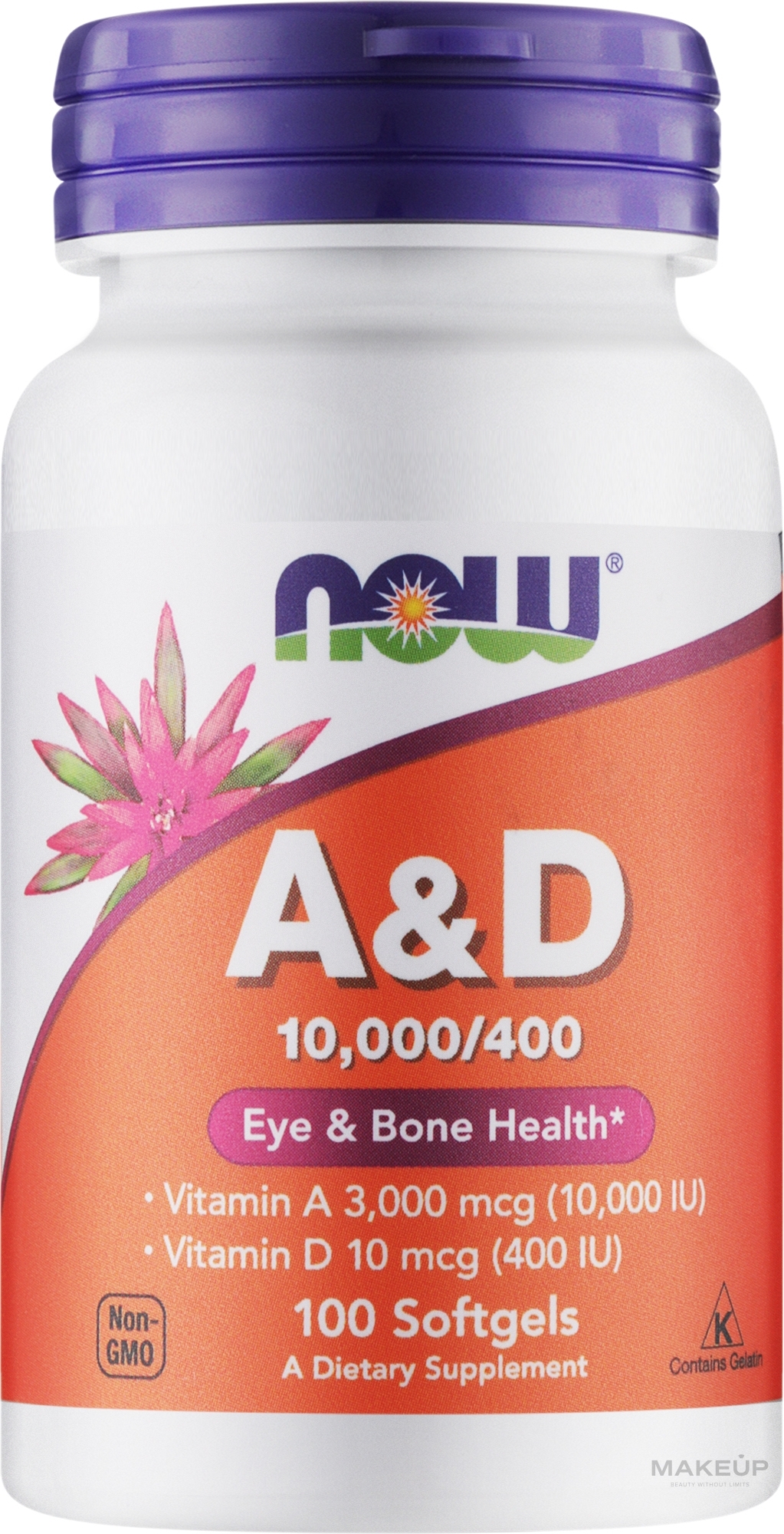 Dietary Supplement "Vitamin A & D" - Now Foods A&D Eye & Bone Health — photo 100 szt.