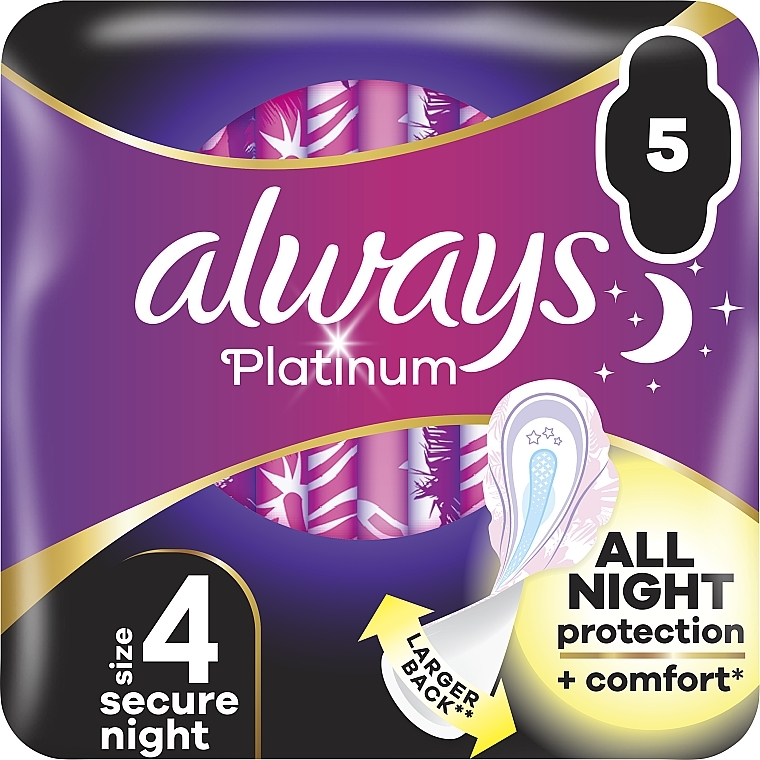 Sanitary Pads, size 4, 5 pcs - Always Platinum Secure Night — photo N1