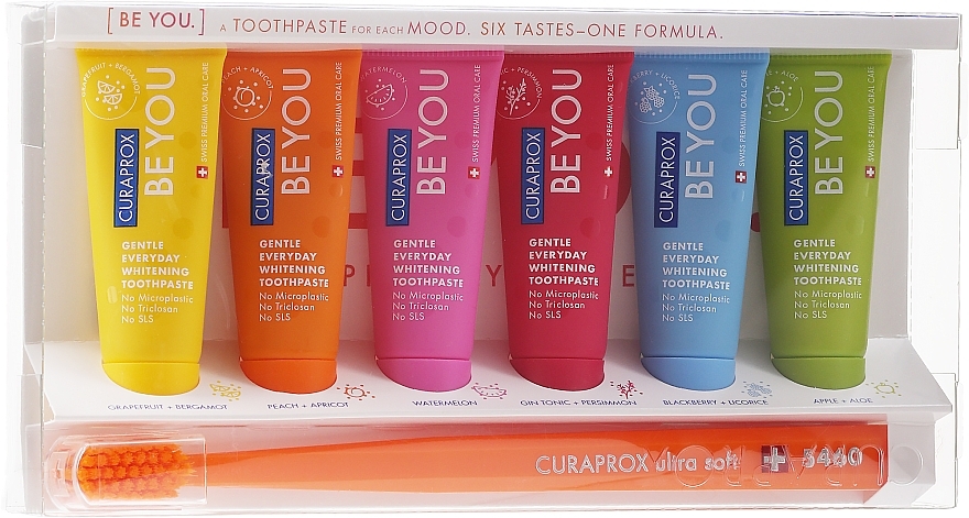 Set, orange - Curaprox Be You (toothpaste/10mlx6 + toothbrush) — photo N1