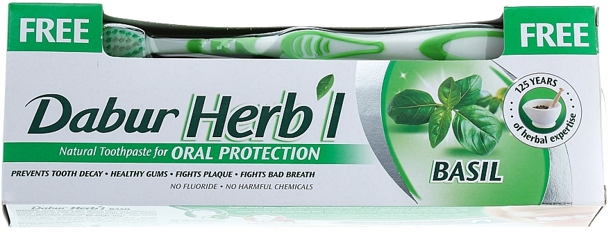 Set "Basil" - Dabur Herb`l (toothbrush/1pcs + toothpaste/150g)  — photo N1