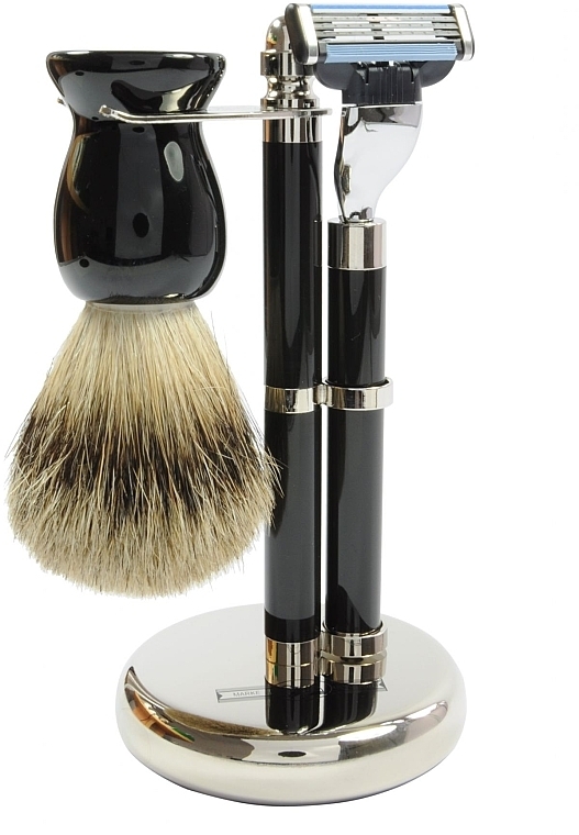 Shaving Set - Golddachs Finest Badger, Mach3 Black Chrom (sh/brush + razor + stand) — photo N1