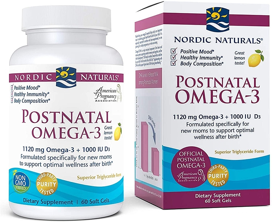 Dietary Supplement for Young Moms "Omega-3" - Nordic Naturals Postnatal Omega-3 Lemon Flavor — photo N1