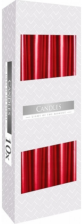 Table Candle Set 245x23 mm, 10 pieces, red metallic - Bispol — photo N1