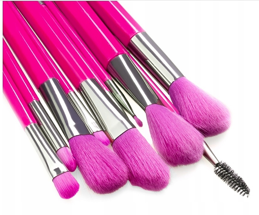 Neon-Pink Makeup Brush Set, 10 pcs. - Beauty Design — photo N4