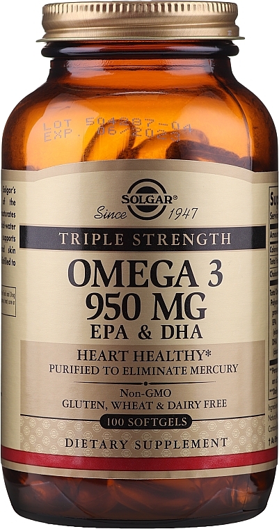 Dietary Supplement "Omega-3 EPA & DHA" - Solgar Triple Strength 950 Mg — photo N1