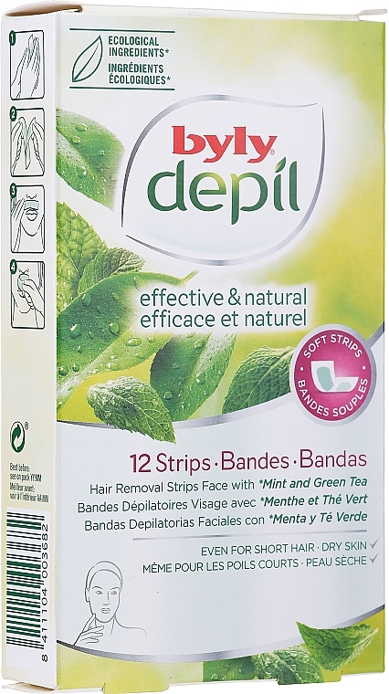 Mint & Green Tea Hair Removal Strips Face - Byly Depil Mint And Green Tea Hair Removal Strips Face — photo N1