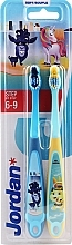 Kids Toothbrush, 6-9 yr, dark blue-blue and yellow-mint - Jordan Step By Step Soft — photo N1
