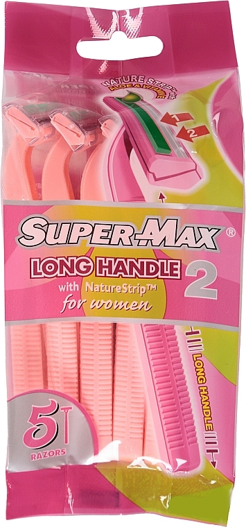 Set of Razors without Replaceable Cartridges, 5pcs - Super-Max Long Handle 2 For Women — photo N1