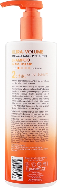 Volumizing Shampoo with Mandarine and Papaya Oil - Giovanni 2 Chic Ultra-Volume TanGerine Papaya Butter — photo N4