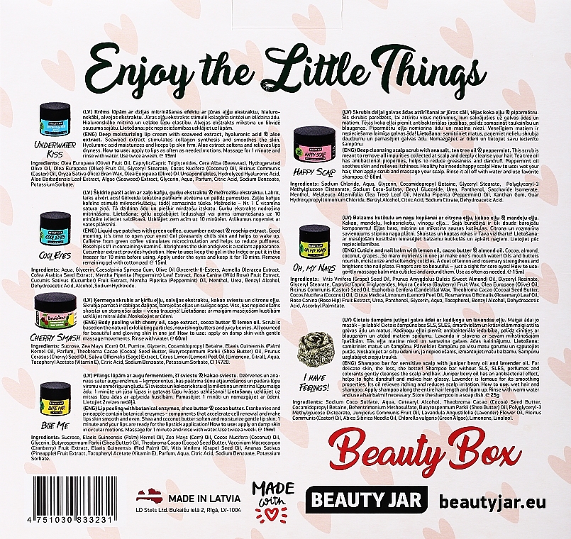 Set - Beauty Jar Enjoy The Little Things Gift Set (l/cr/15ml + eye/patch/15ml + b/peel/60ml + l/scr/15ml + h/scr/60 ml + n/balm/15ml + shmp/25g) — photo N3