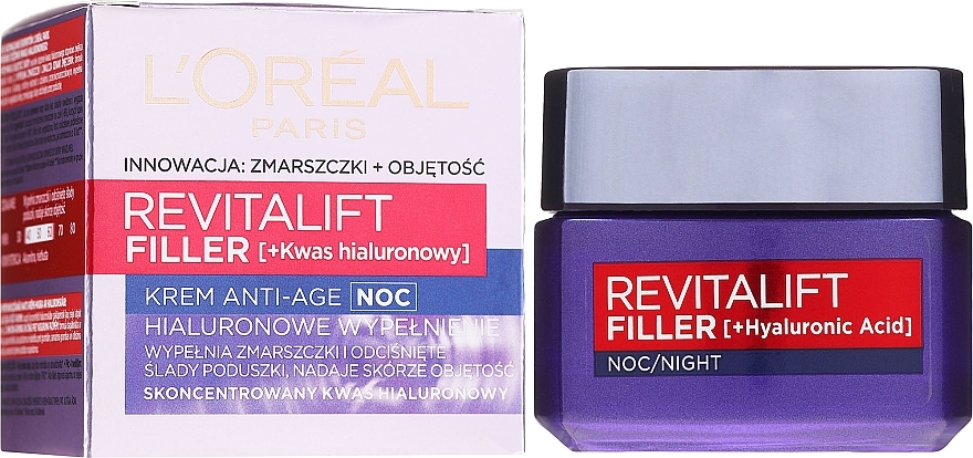 Night Anti-Aging Care Cream - L'Oreal Paris Revitalift Filler Hyaluronic Acid Night Cream — photo N1