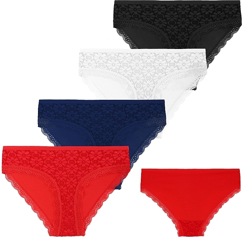 Cotton Panties with Lace, white+blue+red+black - Moray — photo N1