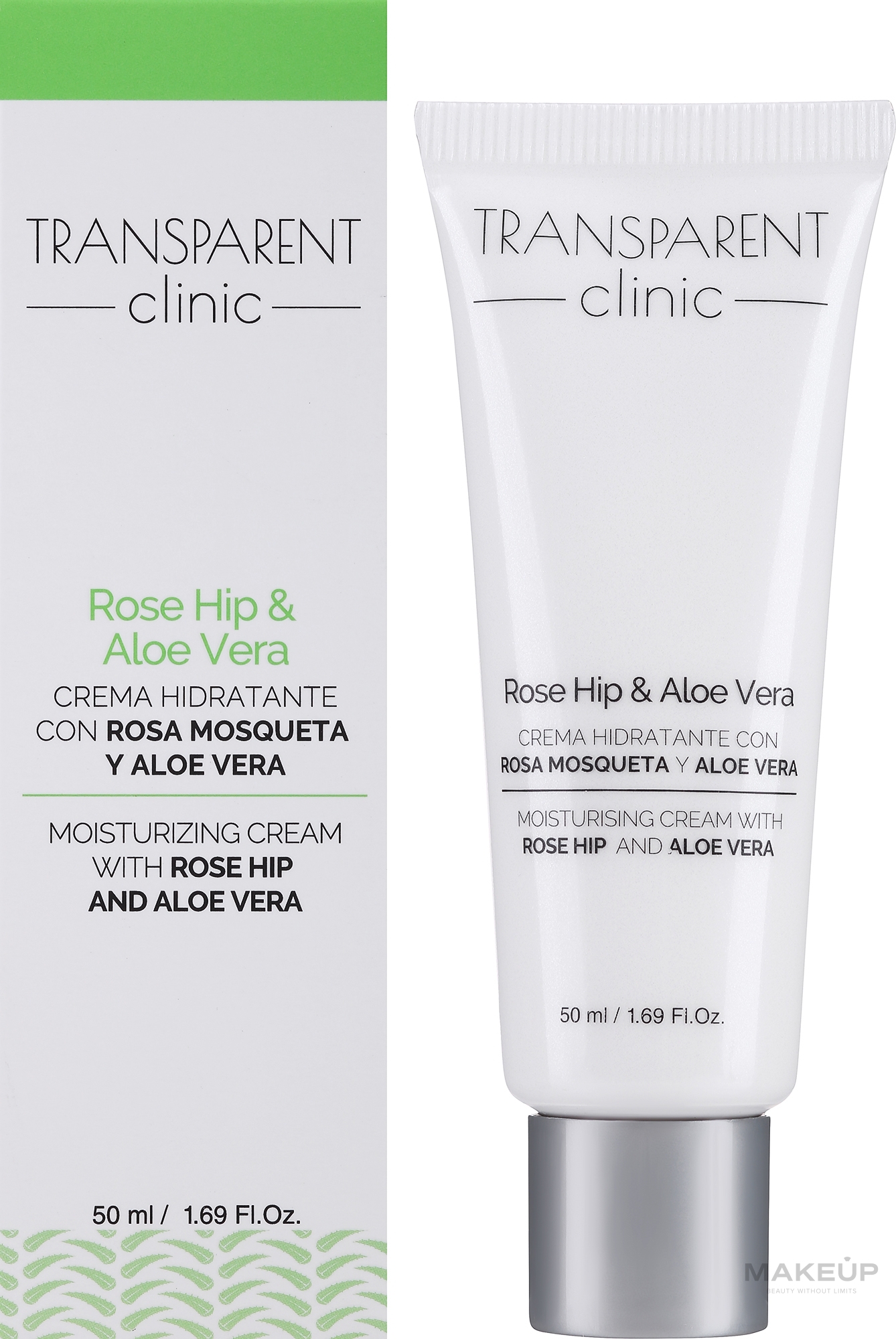 Aloe Vera and Rosehip Moisturizing Cream - Transparent Clinic Rose Hip & Aloe Vera — photo 50 ml