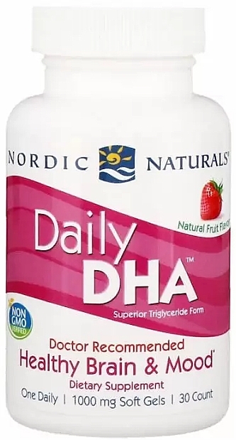 Dietary Supplement "Fish Oil" with Strawberry Flavor, 1000mg - Nordic Naturals Daily DHA — photo N1