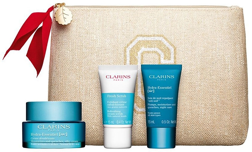 Set - Clarins Hydra-Essentiel Collection (cr/50ml + scr/15ml + cr/15ml + bag/1pc) — photo N2