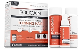 Set - Foligain Triple Action Hair Care System For Men (h/shm/100ml + h/cond/100ml + h/ser/30ml) — photo N1