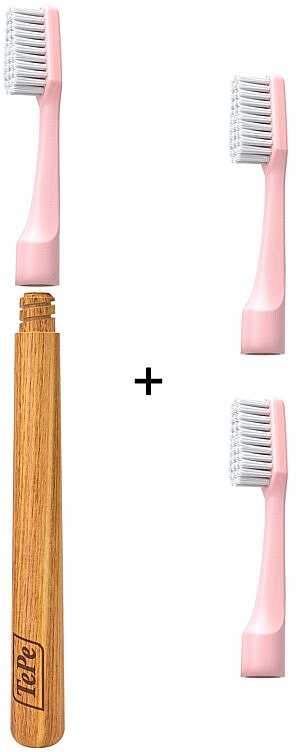 Eco-Toothbrush with Wooden Handle & Three Heads, pink - TePe Choice Soft Toothbrush — photo N3