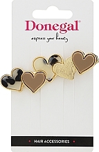 Fragrances, Perfumes, Cosmetics Hair Clip, FA-5712+1, beige-black hearts - Donegal