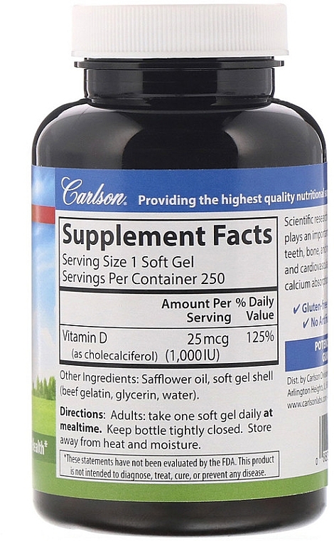 Vitamin D3, 1000 mg - Carlson Labs Vitamin D3 — photo N2