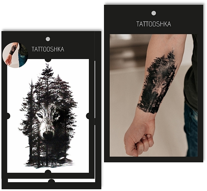 Temporary Tattoo "Wolf in Forest Shadow" - Tattooshka — photo N1