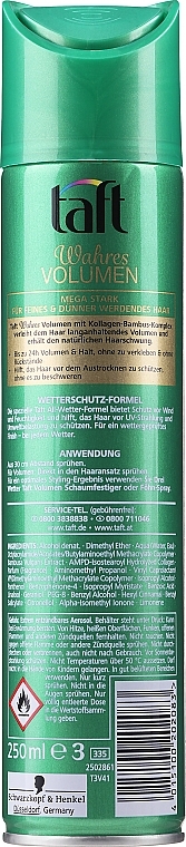 Collagen Hair Spray "Volume & Mega Hold" - Schwarzkopf Taft Volume Hairspray  — photo N3