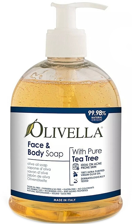 Olive Oil Liquid Face & Body Soap 'Tea Tree' - Olivella Pure Tea True Olive Oil Face & Body Soap	 — photo N1