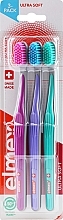 Ultra-Soft Toothbrushes, dark-pink, purple, turquoise - Elmex Swiss Made — photo N1