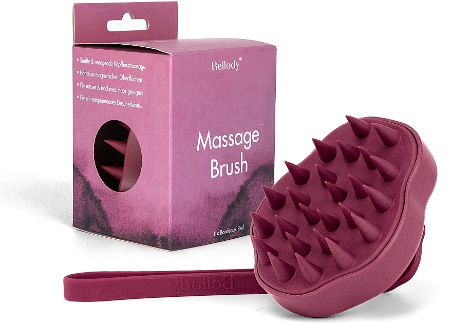 Scalp Massage Brush, Bordeaux Red - Bellody Scalp Massage Brush — photo N1