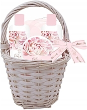 Fragrances, Perfumes, Cosmetics Basket Set 'Peony Bouquet' - Aurora Peony Bouquet (sh/gel/150 ml + shmp/150 ml + b/lot/50 ml + sponge)