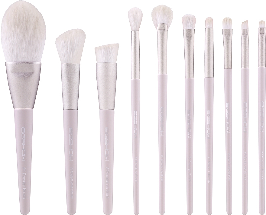 Makeup Brush Set, 10 pcs - Eigshow Morandi Series Lilac Vegan Brush Set — photo N1