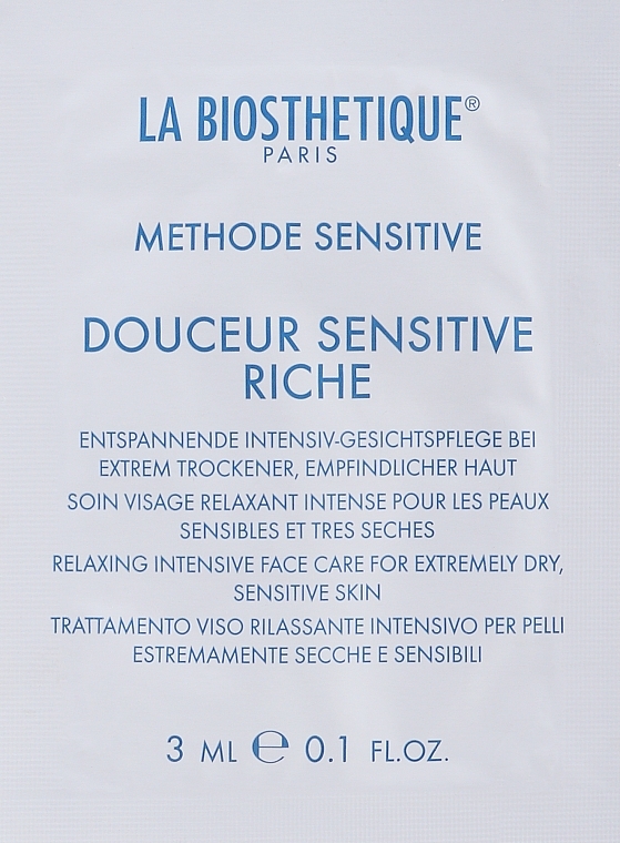 Regenerating Cream for Dry & Sensitive Skin - La Biosthetique Douceur Sensitive Riche Cream (sample) — photo N1