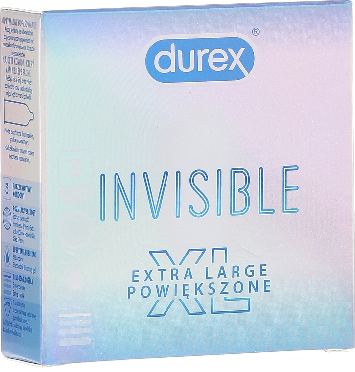 Condoms, 3 pcs - Durex Invisible Extra Large XL — photo N1