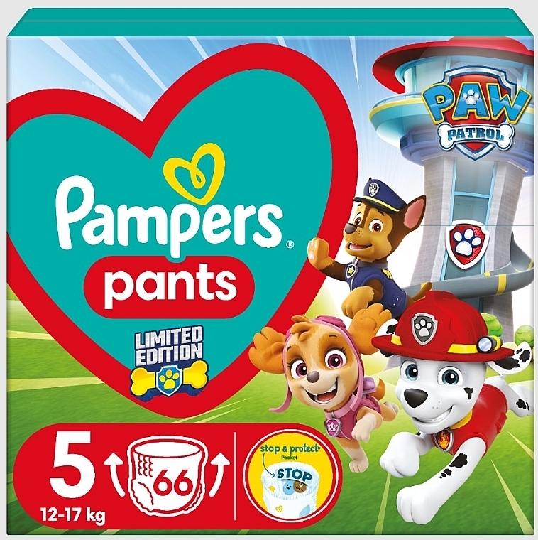 Diaper Pants, size 5 (12-17 kg), 66 pcs - Pampers Pants Paw Patrol — photo N1