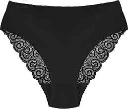 Women Figi Panties with Lace Back & Laser Cut, black - Moraj — photo N1