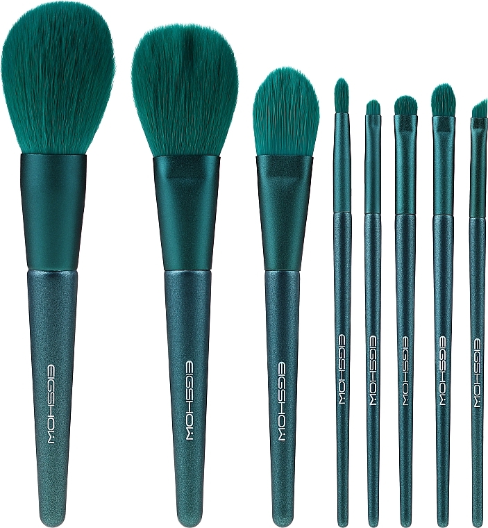 Makeup Brush Set, 8 pcs - Eigshow Beauty Jade Green Brush Kit With Bag — photo N2