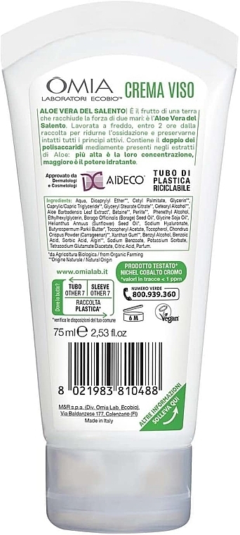 Aloe Vera Face Cream - Omia Labaratori Ecobio Aloe Vera Face Cream — photo N2