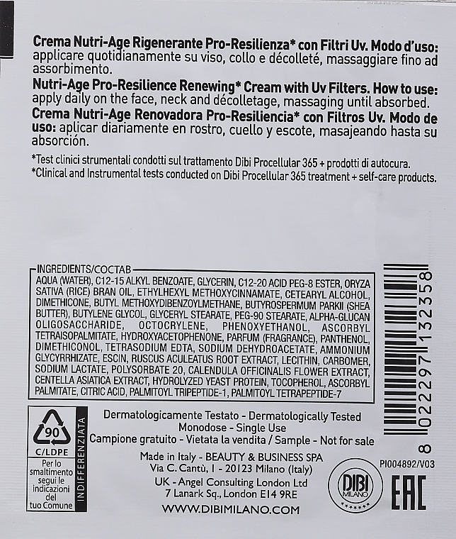 GIFT! Nourishing Prebiotic Face Cream with UV Filters - DIBI Milano Procellular 365 Nutri-Age Pro-Resilience Renewing Cream With Uv Filters (sample) — photo N2