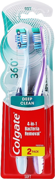 Soft Toothbrush 'Super Clean', light blue and purple - Colgate 360 Whole Mouth Clean Soft — photo N1