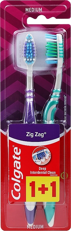 Toothbrush "Zigzag Plus" medium, purple + green - Colgate Zig Zag Plus Medium — photo N1