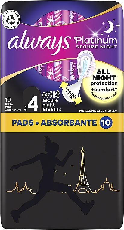 Sanitary Pads, size 4, 10pcs - Always Platinum Secure Night — photo N27