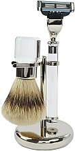 Shaving Set - Golddachs Silver Tip Badger, Mach3 Metal Chrome Acrylic Silver (sh/brush + razor + stand) — photo N1