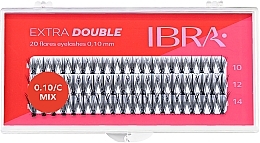 Individual Lashes C 0,1 mm, mix - Ibra Extra Double 20 Flares Eyelash Mix — photo N1