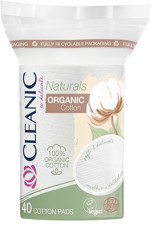 Cotton Pads, oval, 40 pcs - Cleanic Naturals Organic Cotton Pads — photo N1