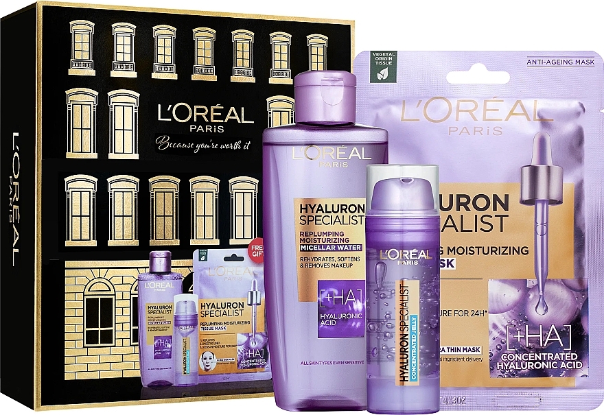 Set - L'Oreal Paris Hyaluron Specialist Set (f/jelly/50ml + mic/water/200ml + f/mask/28g) — photo N1